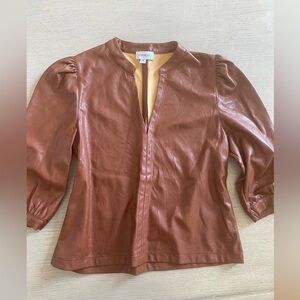 Evereve Ryan Vegan Faux Leather Split Neck Top